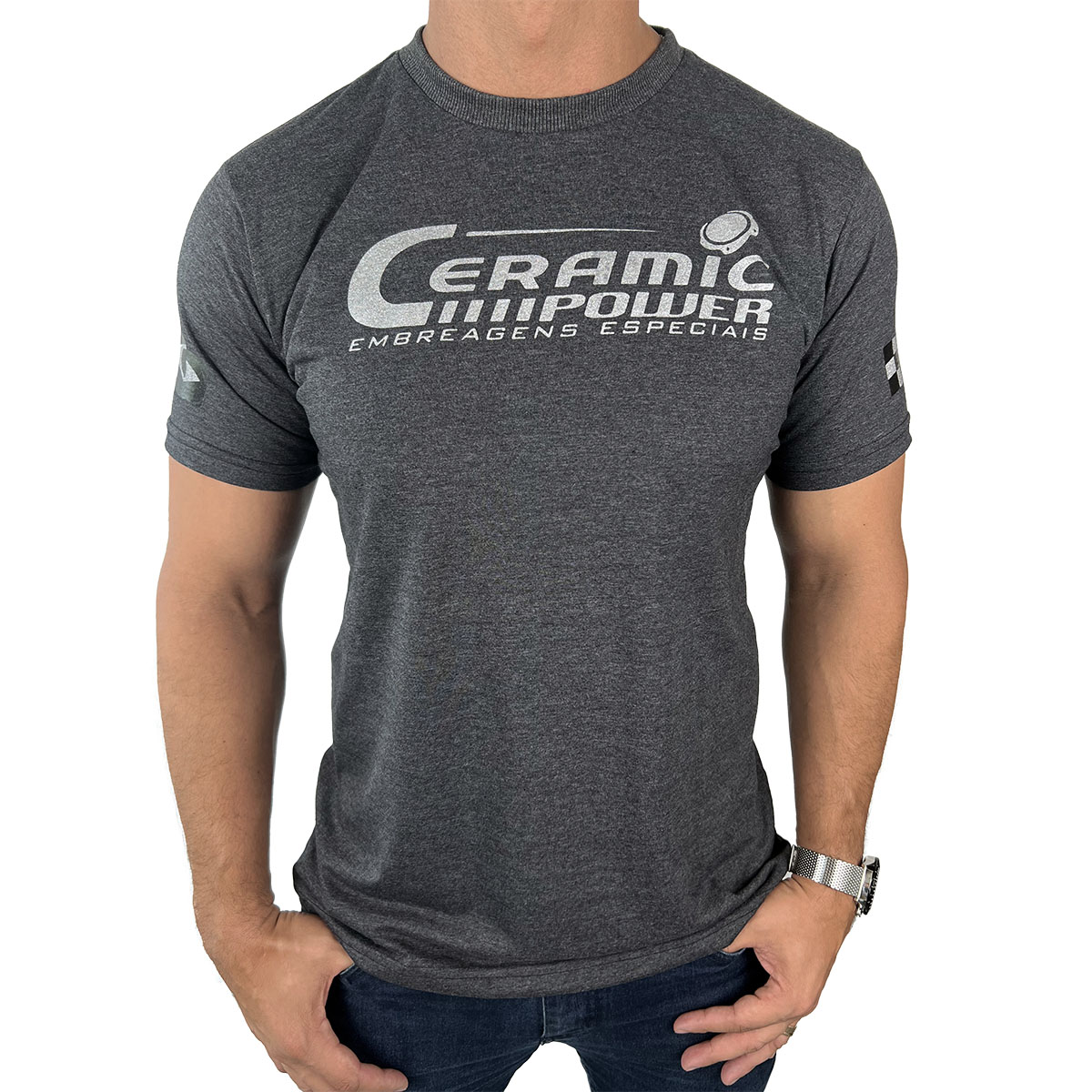 Camiseta Cinza Mescla Logo Prata Ceramic Power PP - P - M - G - GG - XG