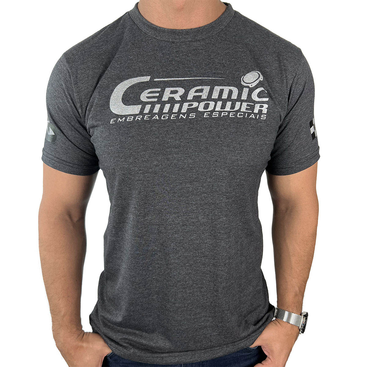 Camiseta Cinza Mescla Logo Prata Ceramic Power PP - P - M - G - GG - XG