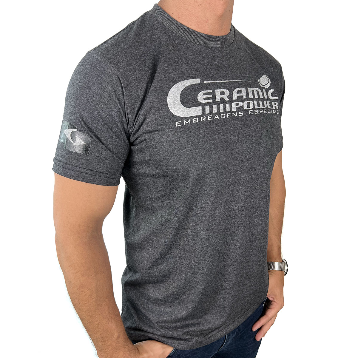 Camiseta Cinza Mescla Logo Prata Ceramic Power PP - P - M - G - GG - XG